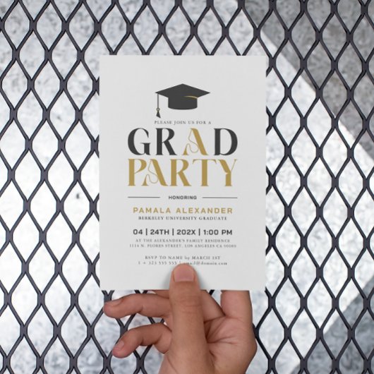 Goudgrijs Afstudeerder Party Retro Typografie op w Kaart