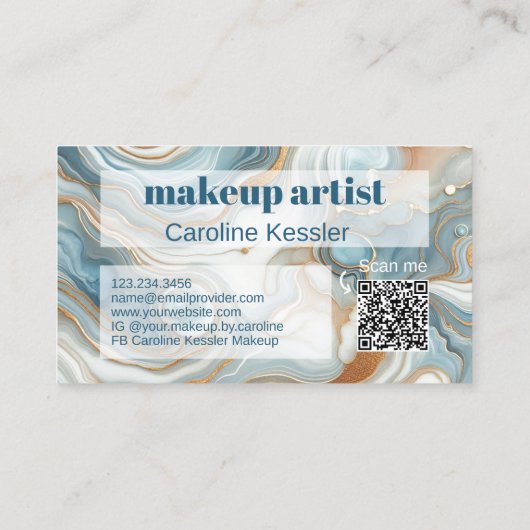 Goudgrijs Blauwgroen Blauw Wit Marmeren Kunstpatro Visitekaartje (Achterkant)