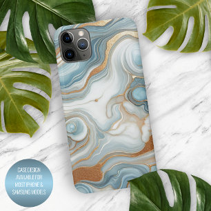 Goudgrijs Blauwgroen Lichtblauw Marmeren Kunstpatr iPhone 15 Pro Max Case