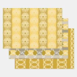 Goudgrijs en crème met patronen inpakpapier vel