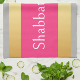 Goudgrijs hete roze strepen, Shabbat Shalom Glam Theedoek