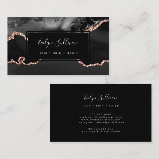 goudgrijs met zwart en roos visitekaartje (Voorkant / Achterkant)