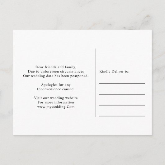 Goudgrijs nieuw plan bruiloft datum wijzigen aankondigingskaart (Achterkant)