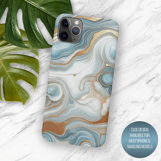 Goudgrijs Tealblauw Marmer Kunstpatroon Case-Mate iPhone Case