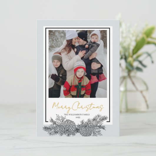 Goudgrijs Zwart Moderne Elegante Foto Kerstmis Feestdagenkaart (Staand voorkant)