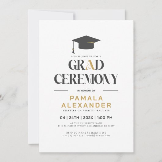 Goudgrijze afstudeerfeest Retro-typografie op witt Kaart (Voorkant)