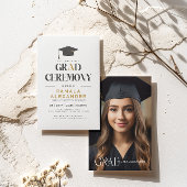 Goudgrijze afstudeerfeest Retro-typografie op witt Kaart