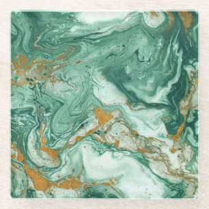 Goudgroen acryl: marmeren textuur kunst. glazen onderzetter