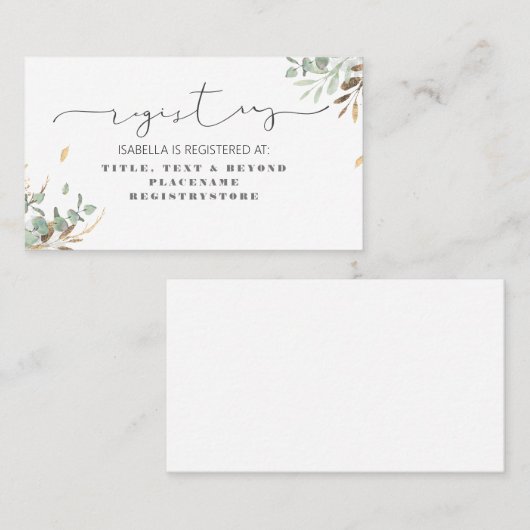 Goudgroen en Eucalyptus Foliage Registry Visitekaartje (Voorkant / Achterkant)