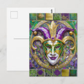 Goudgroen Paarse Mardi Gras Jester Mask Briefkaart (Voorkant / Achterkant)