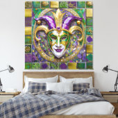 Goudgroen Paarse Mardi Gras Jester Mask Canvas Afdruk (Insitu (Slaapkamer))