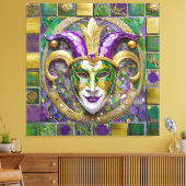 Goudgroen Paarse Mardi Gras Jester Mask Canvas Afdruk (Insitu (Woonkamer))