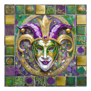 Goudgroen Paarse Mardi Gras Jester Mask Foto Afdruk