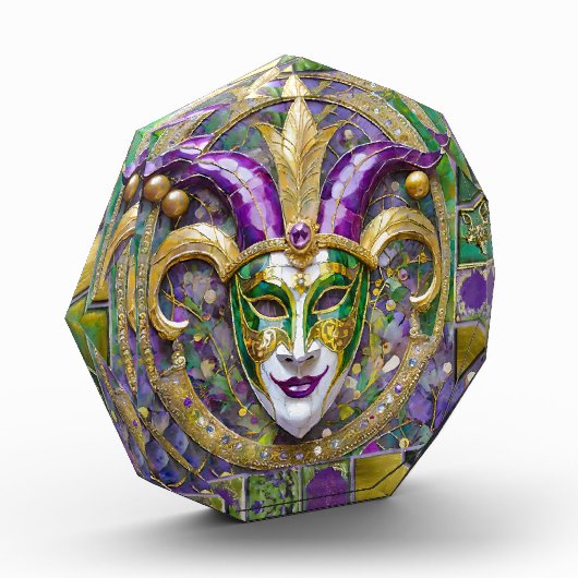 Goudgroen Paarse Mardi Gras Jester Mask Fotoblokken (Links)