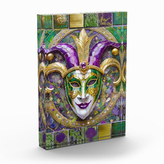 Goudgroen Paarse Mardi Gras Jester Mask Fotoblokken (Links)