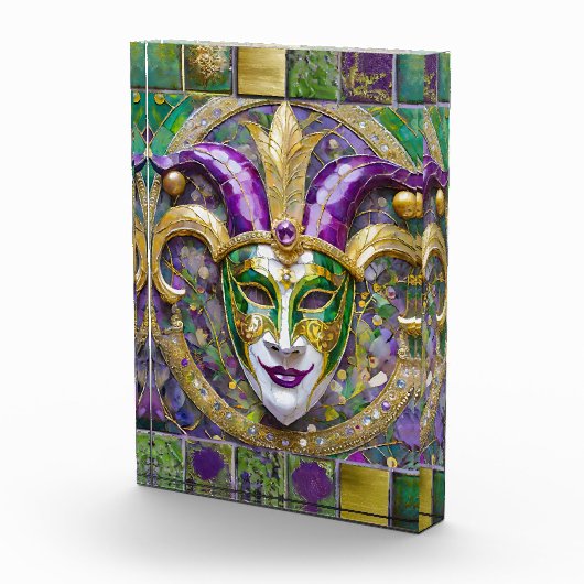 Goudgroen Paarse Mardi Gras Jester Mask Fotoblokken (Rechts)