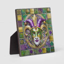Goudgroen Paarse Mardi Gras Jester Mask Fotoplaat