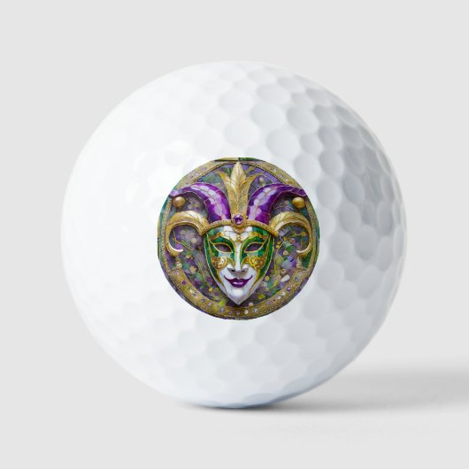 Goudgroen Paarse Mardi Gras Jester Mask Golfballen (Voorkant)