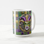 Goudgroen Paarse Mardi Gras Jester Mask Koffiemok (Voorkant rechts)