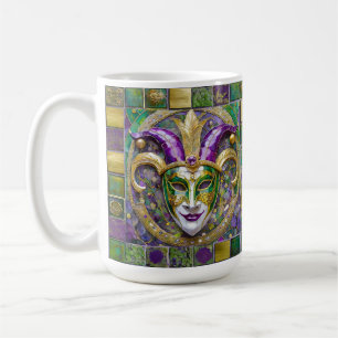 Goudgroen Paarse Mardi Gras Jester Mask Koffiemok