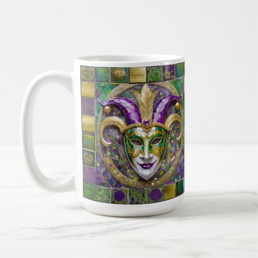 Goudgroen Paarse Mardi Gras Jester Mask Koffiemok (Links)