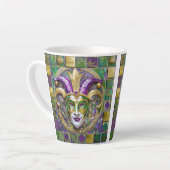 Goudgroen Paarse Mardi Gras Jester Mask Latte Mok (Linkerhoek)