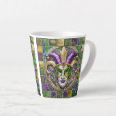 Goudgroen Paarse Mardi Gras Jester Mask Latte Mok (Rechterhoek)