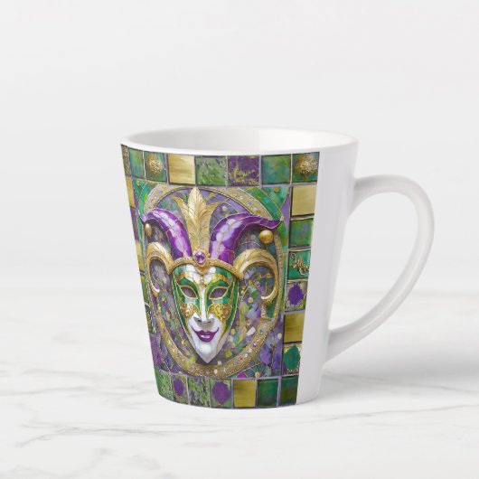 Goudgroen Paarse Mardi Gras Jester Mask Latte Mok (Rechts)