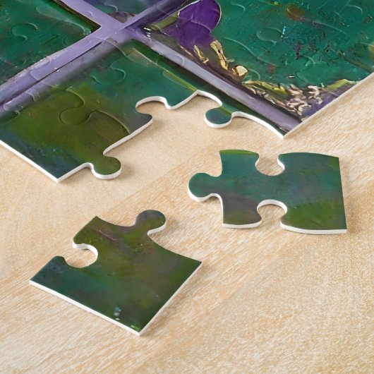 Goudgroen Paarse Mardi Gras Jester Mask Legpuzzel (Zijkant)