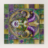 Goudgroen Paarse Mardi Gras Jester Mask Legpuzzel (Horizontaal)