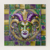 Goudgroen Paarse Mardi Gras Jester Mask Legpuzzel (Verticaal)