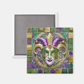 Goudgroen Paarse Mardi Gras Jester Mask Magneet (Voorkant / Achterkant)