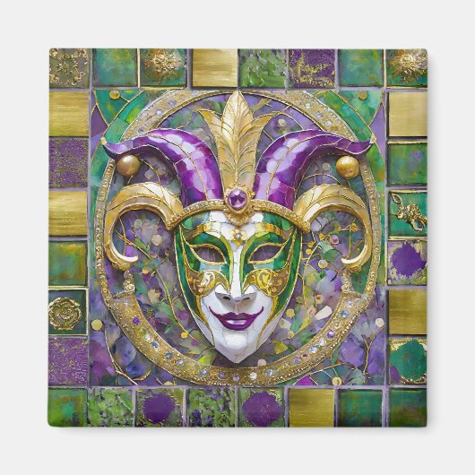 Goudgroen Paarse Mardi Gras Jester Mask Magneet (Voorkant)