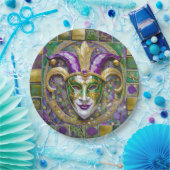 Goudgroen Paarse Mardi Gras Jester Mask Papieren Bordje (Feest)