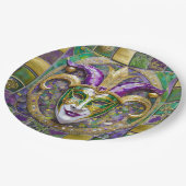 Goudgroen Paarse Mardi Gras Jester Mask Papieren Bordje (Gekanteld)
