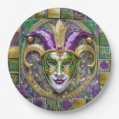 Goudgroen Paarse Mardi Gras Jester Mask Papieren Bordje (Voorkant)