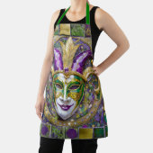 Goudgroen Paarse Mardi Gras Jester Mask Schort (Insitu)