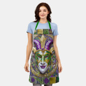 Goudgroen Paarse Mardi Gras Jester Mask Schort (Gedragen)