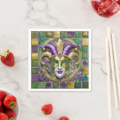 Goudgroen Paarse Mardi Gras Jester Mask Servet (Insitu)