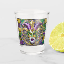 Goudgroen Paarse Mardi Gras Jester Mask Shot Glas