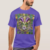 Goudgroen Paarse Mardi Gras Jester Mask T-shirt (Voorkant)