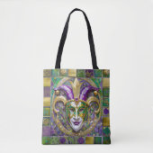 Goudgroen Paarse Mardi Gras Jester Mask Tote Bag (Voorkant)