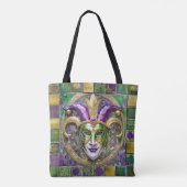 Goudgroen Paarse Mardi Gras Jester Mask Tote Bag (Achterkant)