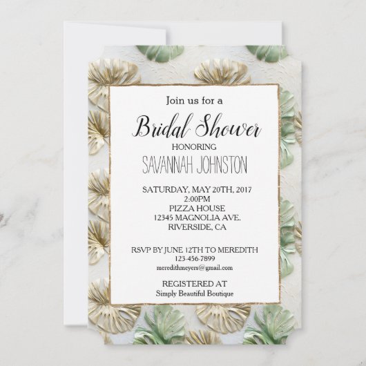 Goudgroen Witte Tropische Bladeren Vrijgezellenfee Kaart (Voorkant)