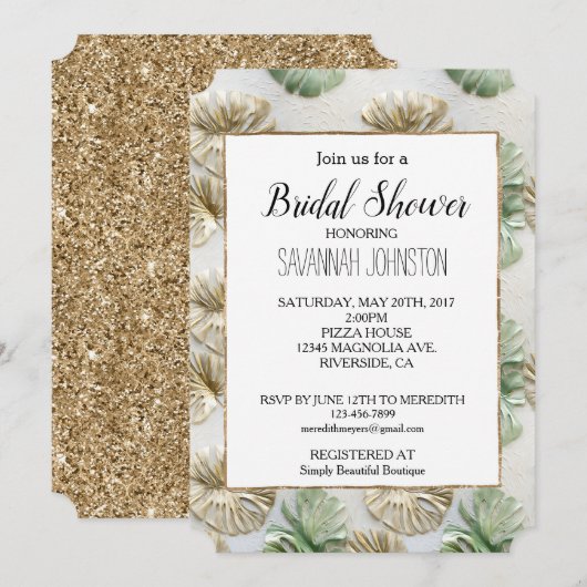 Goudgroen Witte Tropische Bladeren Vrijgezellenfee Kaart (Voorkant / Achterkant)