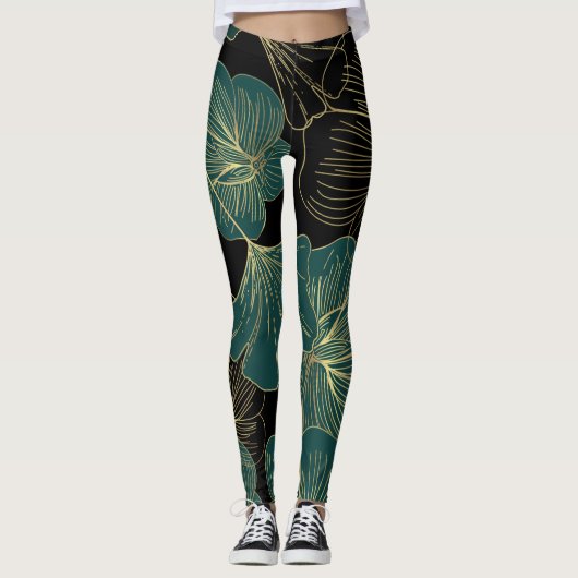 Goudgroene bladeren leggings (Voorkant)