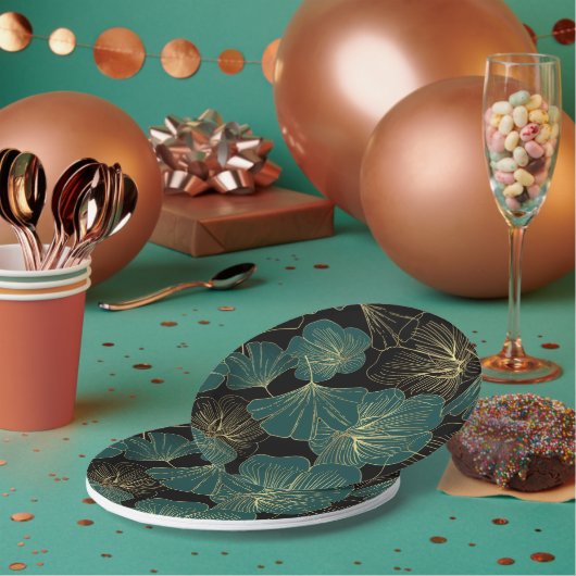 Goudgroene bladeren papieren bordje (Multi)
