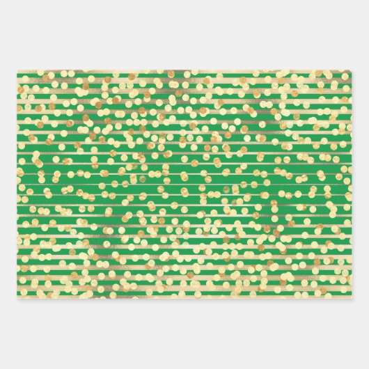 Goudgroene confetti strepen elegant vormig patroon inpakpapier vel (Voorkant)