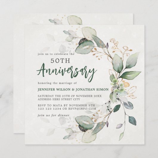 Goudgroene Eucalyptus 50ste bruiloft Jubileum Save The Date (Voorkant / Achterkant)