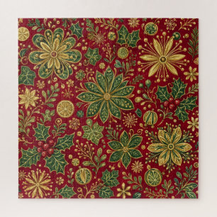 Goudgroene hulst kerst botanische vintage legpuzzel